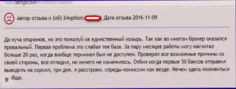 Плохой отзыв о мошеннической ФОРЕКС дилинговой конторе 24Опцион