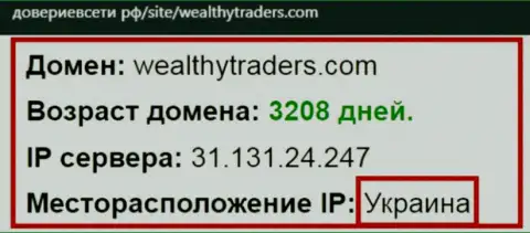 Украинское место регистрации организации WealthyTraders Com, согласно информации web-сервиса довериевсети рф