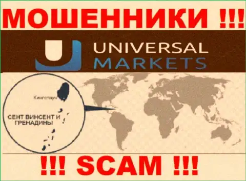 Контора Универсал Маркетс имеет регистрацию очень далеко от обманутых ими клиентов на территории St. Vincent and Grenadines