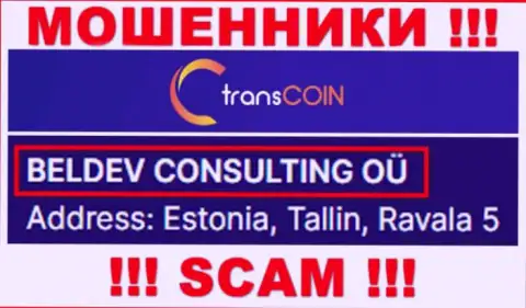 TransCoin - юр. лицо мошенников компания BELDEV CONSULTING OÜ
