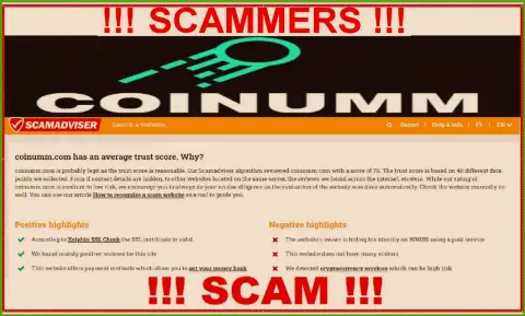 Information about Coinumm Com thieves from the scamadviser com