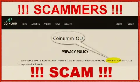 Coinumm Com scammers legal entity - information from the scam web-site
