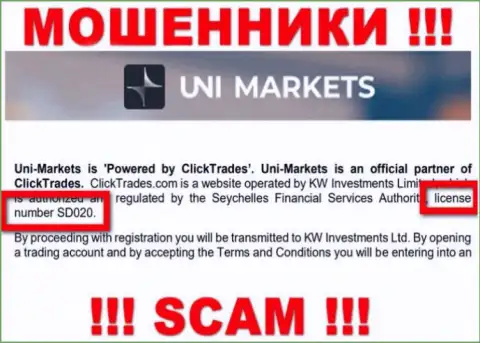Будьте крайне бдительны, ЮНИМаркетс прикарманят финансовые средства, хоть и опубликовали свою лицензию на сайте