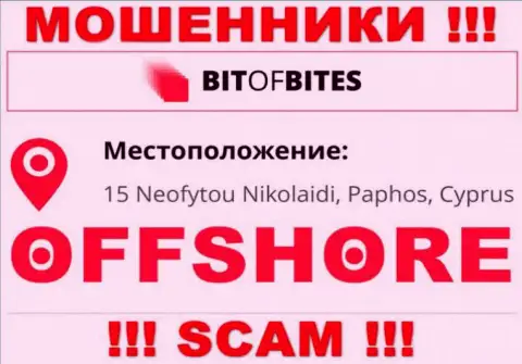 Организация BitOfBites Com указывает на web-ресурсе, что расположены они в офшорной зоне, по адресу: 15 Neofytou Nikolaidi, Paphos, Cyprus