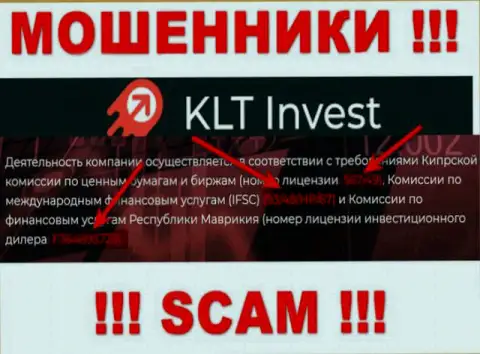 Хоть KLT Invest и указывают на информационном ресурсе лицензию, знайте - они все равно МОШЕННИКИ !!!