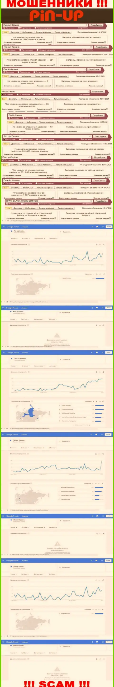 Статистические показатели о запросах в поисковиках глобальной интернет сети данных о компании Пин Ап Казино