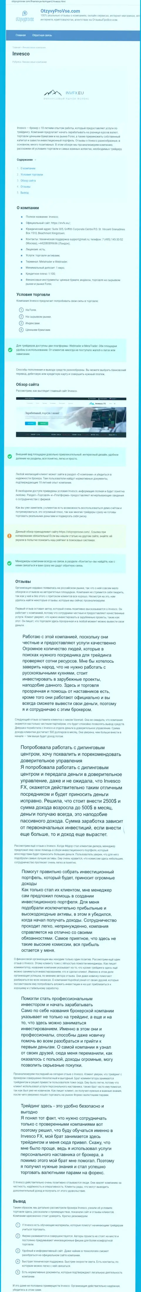 Веб-ресурс otzyvyprovse com предоставил свое мнение о Форекс организации INVFX