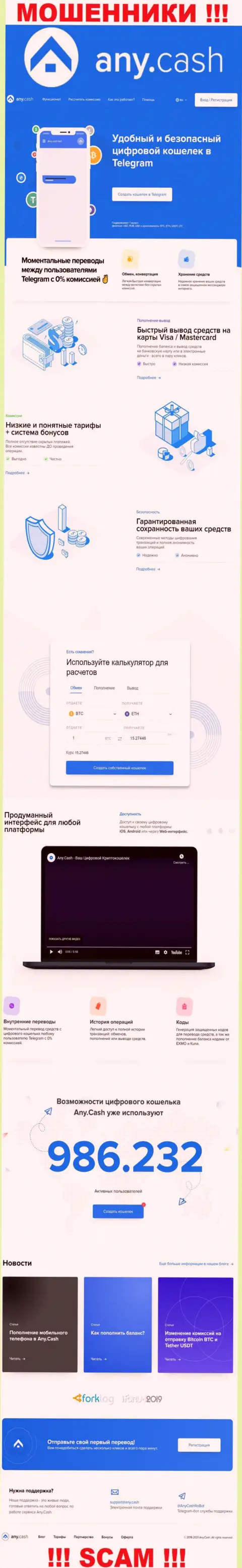 Эни Кэш - это веб-сайт конторы AnyCash, типичная страница мошенников