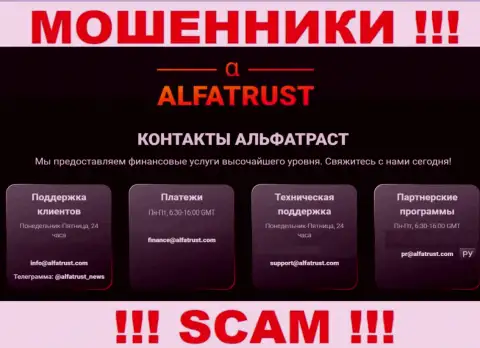 Хотим предупредить, что довольно-таки опасно писать на е-майл интернет мошенников AlfaTrust, можете лишиться финансовых средств