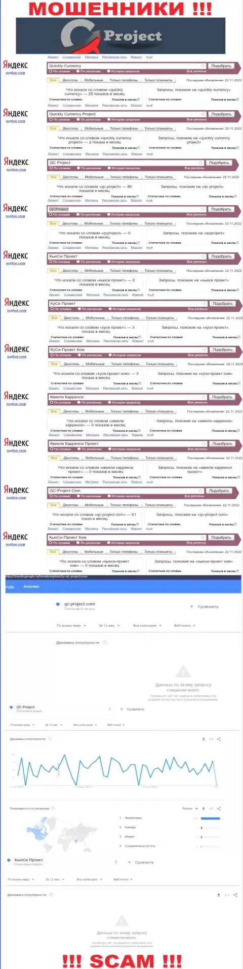 Какое количество брендовых запросов в поисковиках глобальной интернет сети имеется по организации QC-Project Com