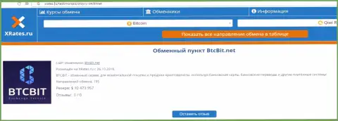 Сжатая инфа об online-обменке БТКБит выложена на web-ресурсе xrates ru