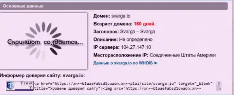 Возраст домена ФОРЕКС конторы Svarga IO, согласно справочной инфы, полученной на web-ресурсе довериевсети рф
